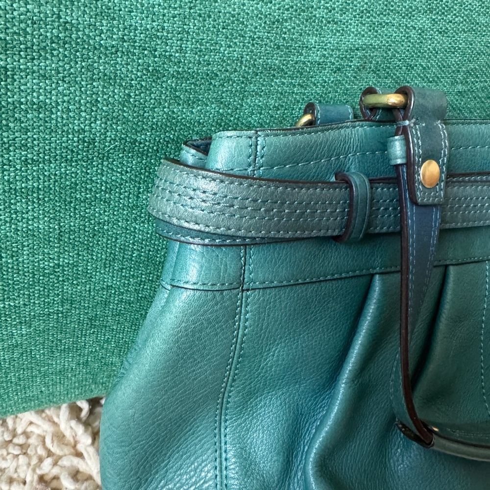 Vintage Coach Teal Pleated Hamptons Leather Shoulder/Carryall Bag - Picture 5 of 9